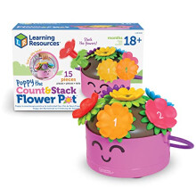 Learning Resources Poppy the count & Stack Flower Pot - 15 Pieces, Fine Motor Skills Toys for Toddlers, Preschool Toys, Ages 18+ Months