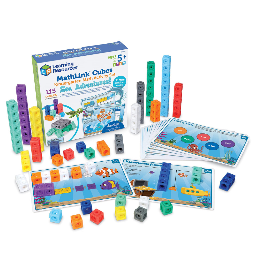 MathLink Cubes Kindergarten Math Activity Set Sea Adventures!, Math Teaching Toys, PreKManipulatives, Children?s Math Games, 115 Pieces, Age 5+