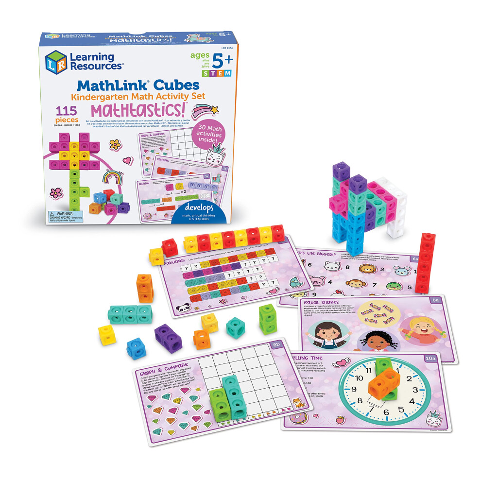 MathLink Cubes Kindergarten Math Activity Set Mathtastics!, Math Teaching Toys, PreKManipulatives, Children?s Math Games, 115 Pieces, Age 5+