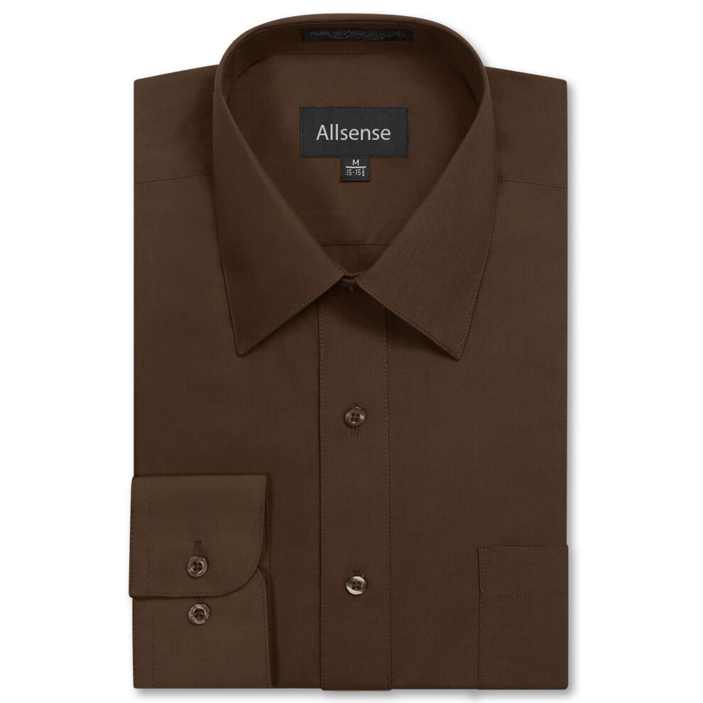 Chemise unie ? manches longues pour homme Allsense, coupe classique, taille 15-15,5, N?: 32-33, S, marron