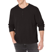 Wrangler Authentics Ανδρικό Μακρυμάνικο Waffle Henley, Caviar, X-Large