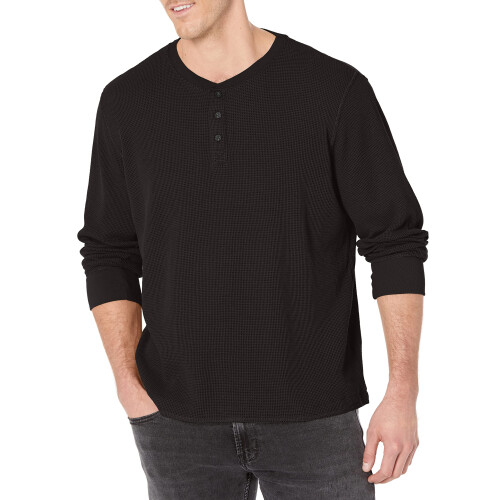 Wrangler Wrangler Authentics Ανδρικό Μακρυμάνικο Waffle Henley, Caviar, X-Large