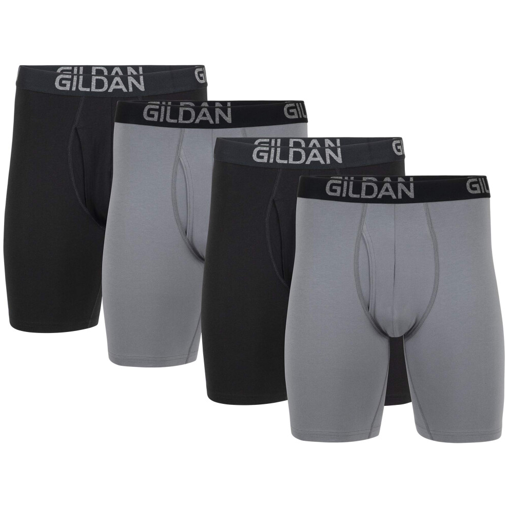 Gildan Men's Underwear Cotton Stretch Boxer Briefs, Multipack, Grey Flannel/Black Soot (4-Pack), Medium