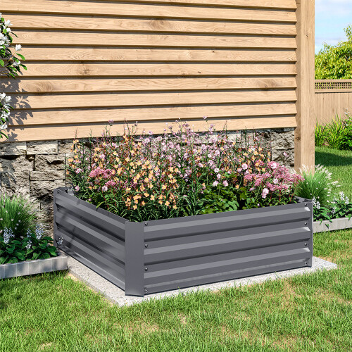 (Medium Size: 100cm W x 100cm D x 30cm H) Galvanized Steel Square Raised Garden Bed Planter Box