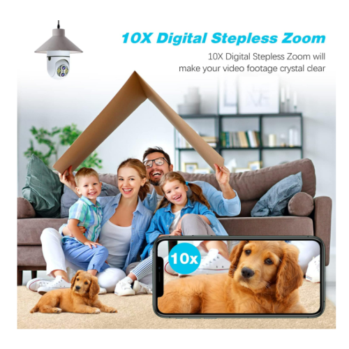 10X Zoom Light Socket Security Camera Outdoor/Indoor Wireless Security Camera,2mp Light Socket Camera 2.4g WiFi, Full Color Night Vision(White) 1