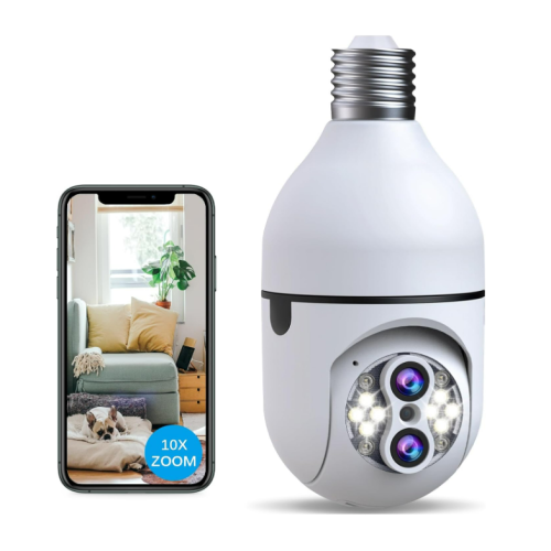 10X Zoom Light Socket Security Camera Outdoor/Indoor Wireless Security Camera,2mp Light Socket Camera 2.4g WiFi, Full Color Night Vision(White)