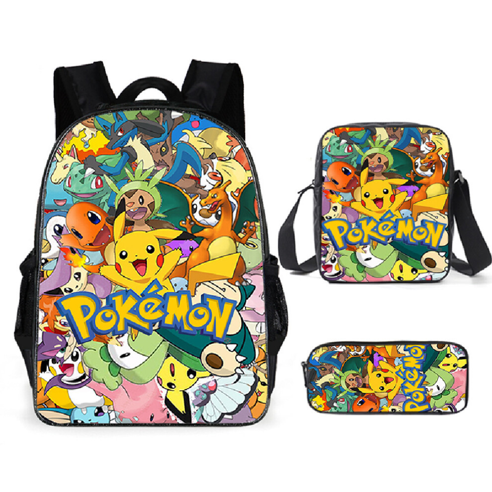 (01) 3PCS Pokemon Kids School Bag Lunch Bag Pencil Case