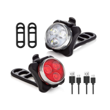 Bike Light Set - Super Bright Waterproof Front and Rear Bike Bicycle Light Set - Rechargeable Set -2 Black Led Lights, 2 USB, 2 Straps(Black)