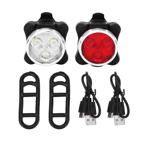Bicycle Light Mountain Warning Tail Light Set USB Charging 650MA Front Light Tail Light Riding LED Bicycle Front Tail Warning Light(Black)
