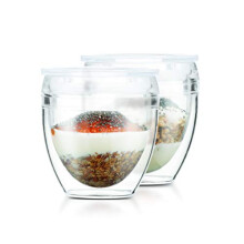 Bodum Pavina To Go Double Wall Shatterproof Tumbler with Lid 6 Ounce, 2-Pack, Clear