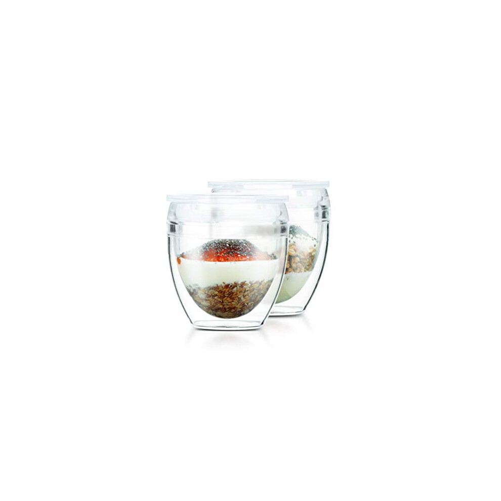 Bodum Pavina To Go Double Wall Shatterproof Tumbler With Lid 6 Ounce, 2-Pack, Clear