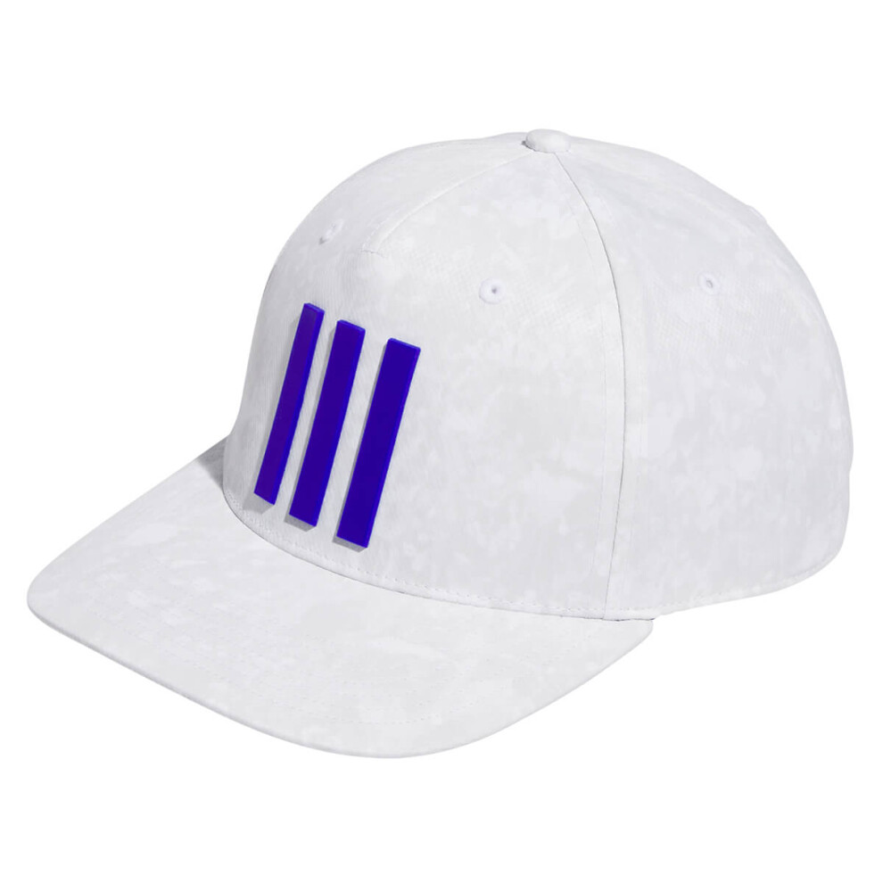 (One Size, White/Grey One) adidas Golf Mens Tour 3 Stripe Print Lightweight Jacquard Recycled Cap