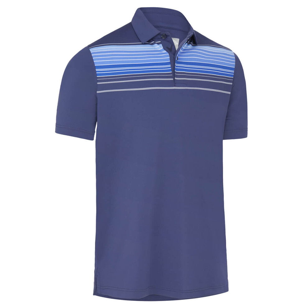 (S, Peacoat) Callaway Golf Mens 2022 Energized Stripe SwingTech Opti-Dri Polo Shirt