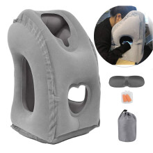 Inflatable travel sleep pillow, provides comfortable support for head and waist, suitable for airplanes, cars, buses and offices (grey)