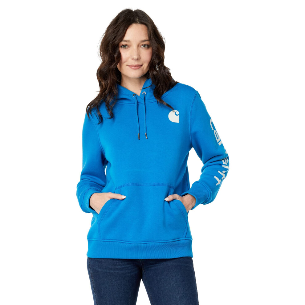 Carhartt Women's Relaxed Fit Midweight Logo Sleeve Graphic Sweatshirt, Marine Blue, 1X Plus