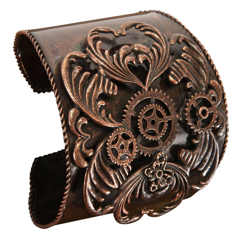 Bracelet manchette Steampunk en cuivre antique - Bracelet en m   tal d   taill    avec finition cuivr   e