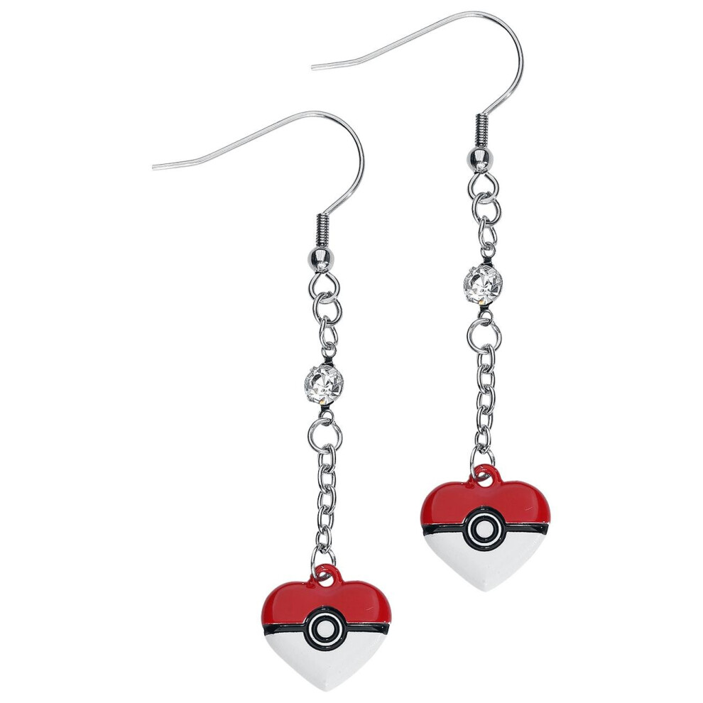 Pokemon Pokeball Heart Shape Stainless Steel Dangle Earrings