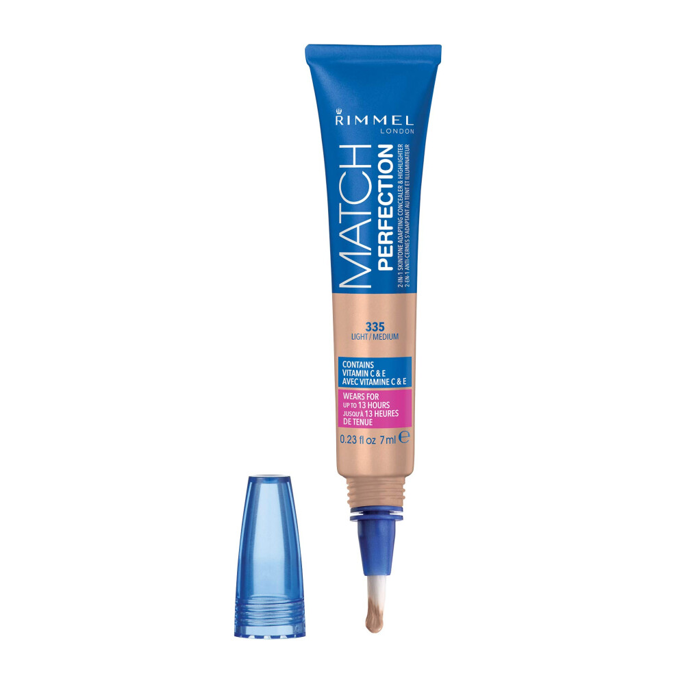 Rimmel Match Perfection 2-in-1 concealer and Highlighter, Light Medium, 1 count