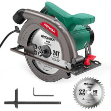 Circular Saw, 1300W HYCHIKA Electric Saw 4500RPM, High Power Motor, 24T Blade(185mm), Cutting Depth 65mm (90º), 45mm (45º)