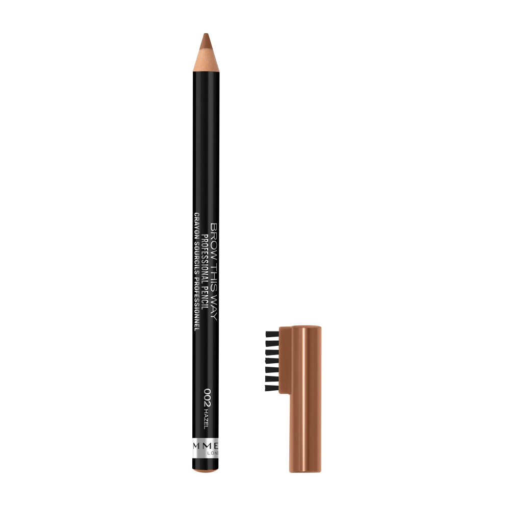 Rimmel London Brow This Way Professional Eyebrow Pencil, Long-Wearing, Highly-Pigmented, Built-In Brush, 002, Hazel, 005oz