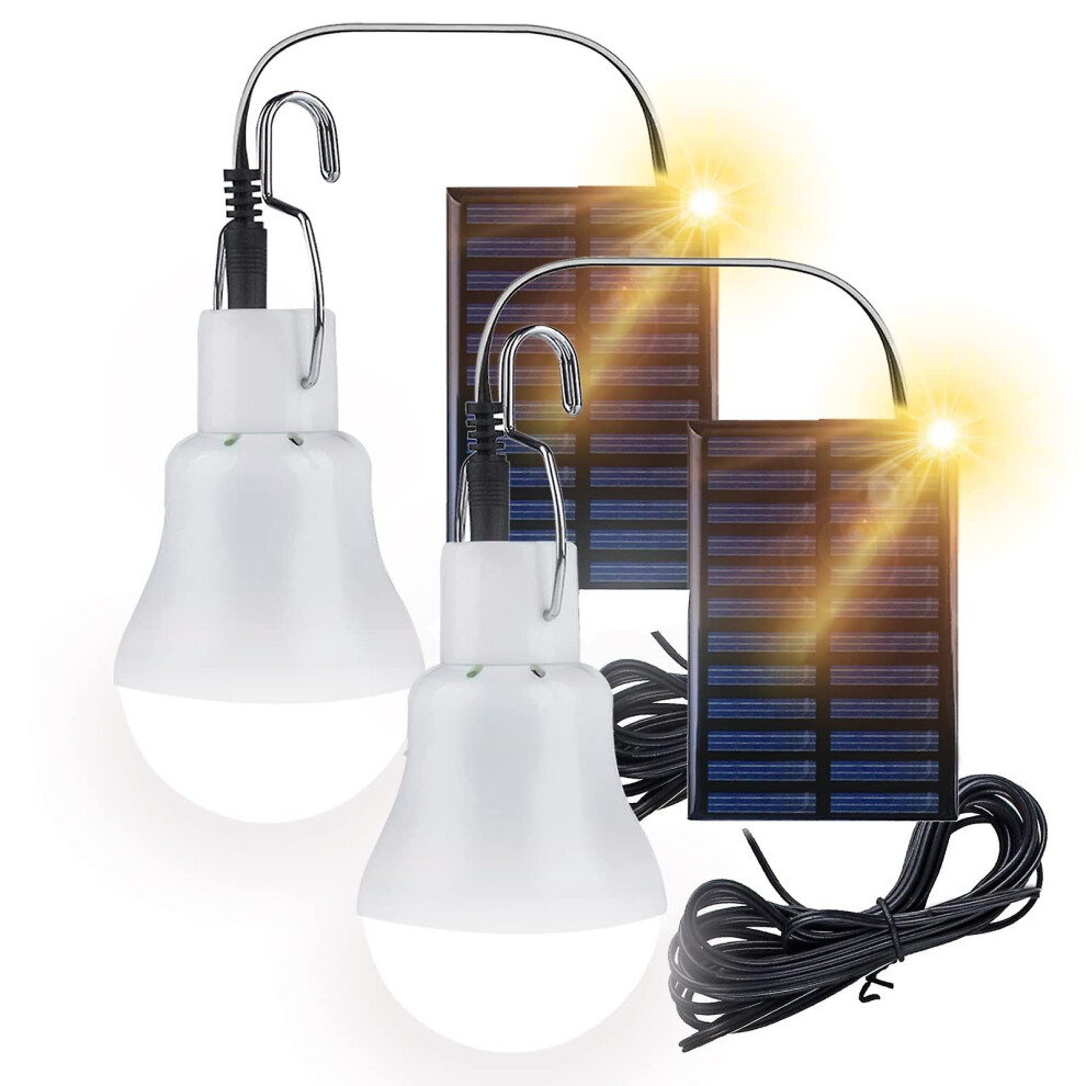 Solar Powered Shed Led Light Bulb, 2 Pack Portable Usb Charge Lantern Lamp With Solar Panel, 110 Lumens Camping Light For Indoor Outdoor Kitchen Garde