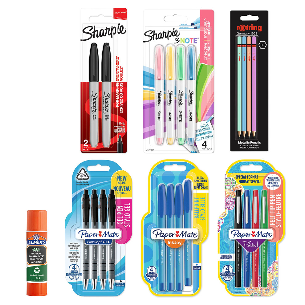 Paper Mate, Sharpie, Rotring & Elmer's Stationery Supplies, Ballpoint Pens, Gel Pens, Marker Pens, Highlighters, HB Pencils & Glue Stick