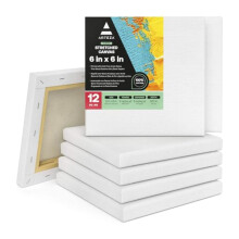 ARTEZA Lienzo Estirado, 6 x 6 Pulgadas, Paquete de 12, Lienzo Blanco Cuadrado en Blanco para Pintura