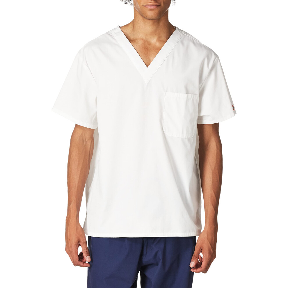 Dickies mens Signature Vneck medical scrubs shirts, White, 3XLarge US