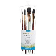 PRINCETON ARTIST BRUSH CO. Neptune Fine Art Watercolours Brushes Pro Set, Synthetic Squirrel, 4 Piece Brush Set, Short Handle,