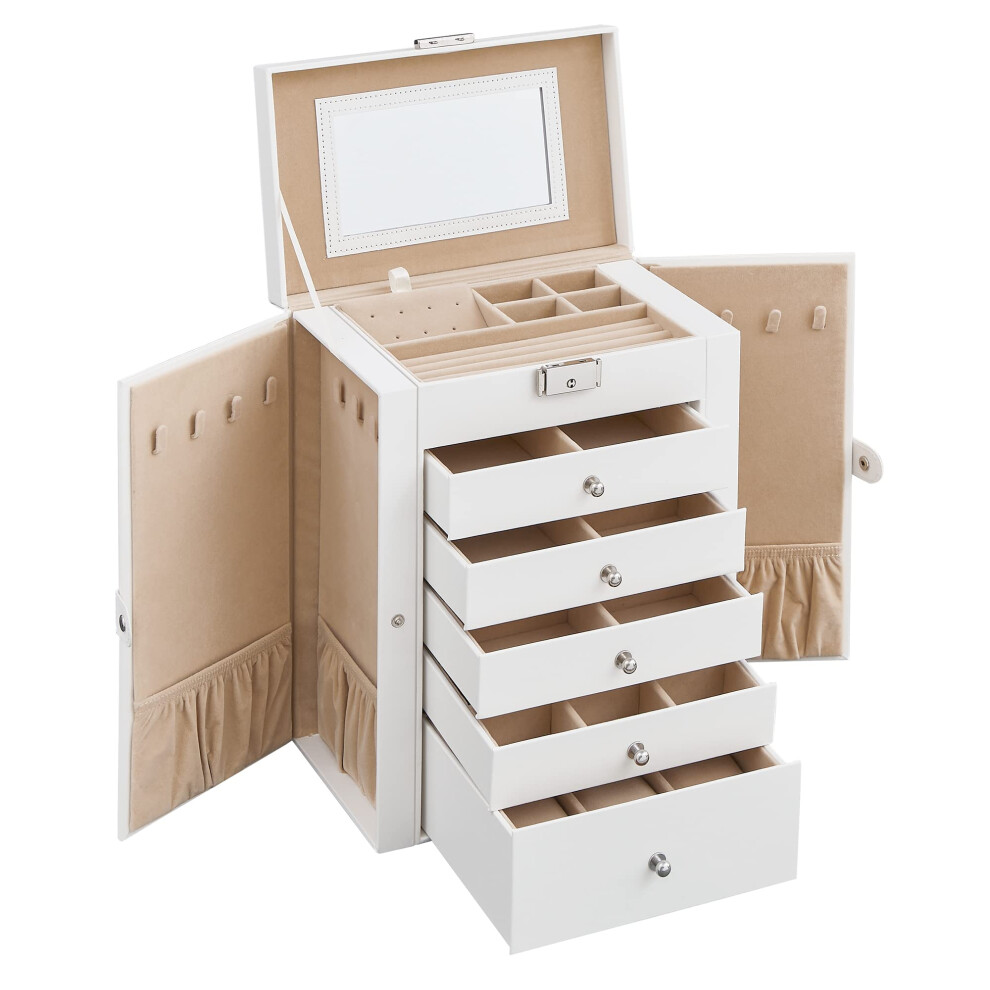 SONGMICS Jewellery Box 6 Tiers, Jewellery Case with 5 Drawers, Large Storage Capacity, with Mirror, Lockable, Jewellery Storage Organiser