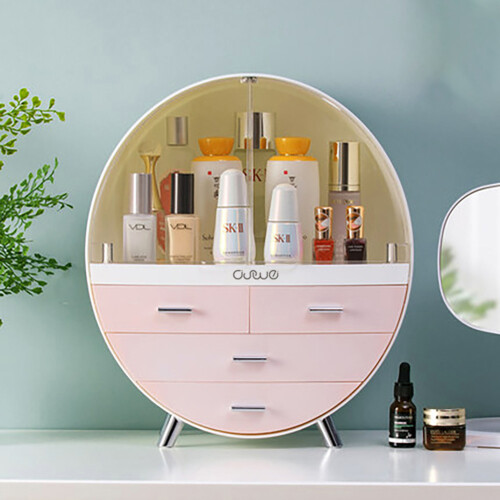 Living And Home (Pink) Dustproof Round Cosmetic Storage Box Organizer