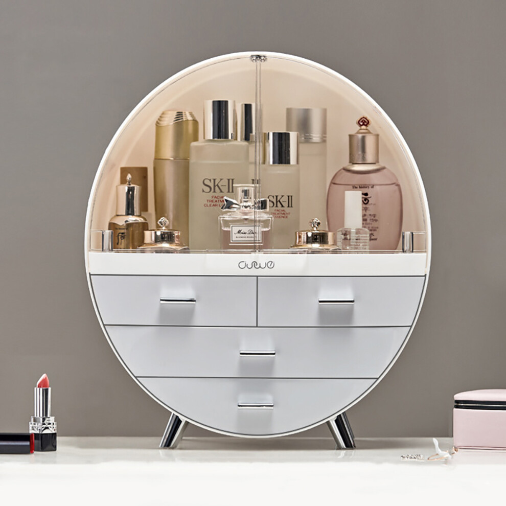 (Grey) Dustproof Round Cosmetic Storage Box Organizer