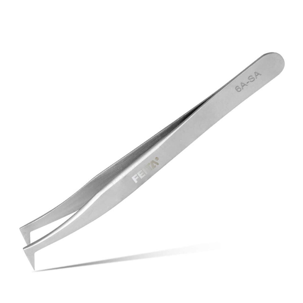 Feita Silver Volume Eyelash Extension Tweezer - Professional Angled Curved Pointed L-Shaped Precision Tweezers For 3D 4D 6D Lashes Extension
