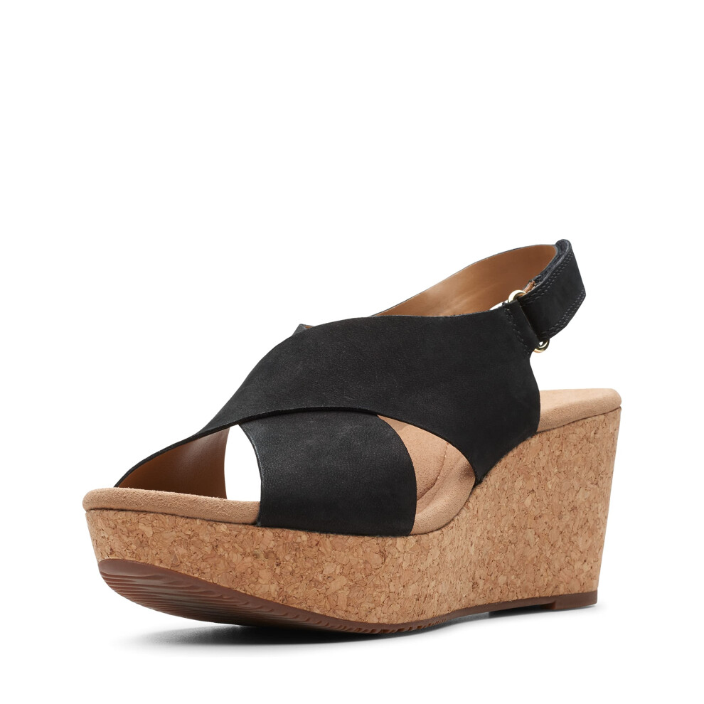 clarks Womens Annadel Eirwyn Wedge Sandal, Black Nubuck, 6 M US