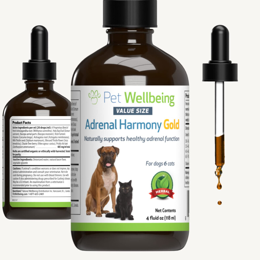 Pet Wellbeing Adrenal Harmony Gold For Dogs - Vet-Formulated - Cushings, Adrenal Support, Cortisol Balance - Natural Herbal Supplement 4 Oz (118 Ml)