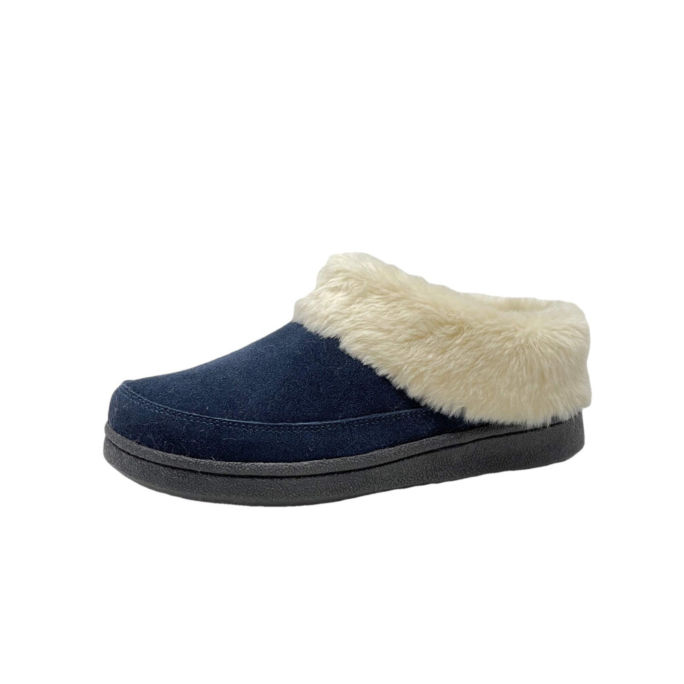 Clarks Women's Faux Fur Clog Indoor and Outdoor Slipper (Navy, 11 M US)