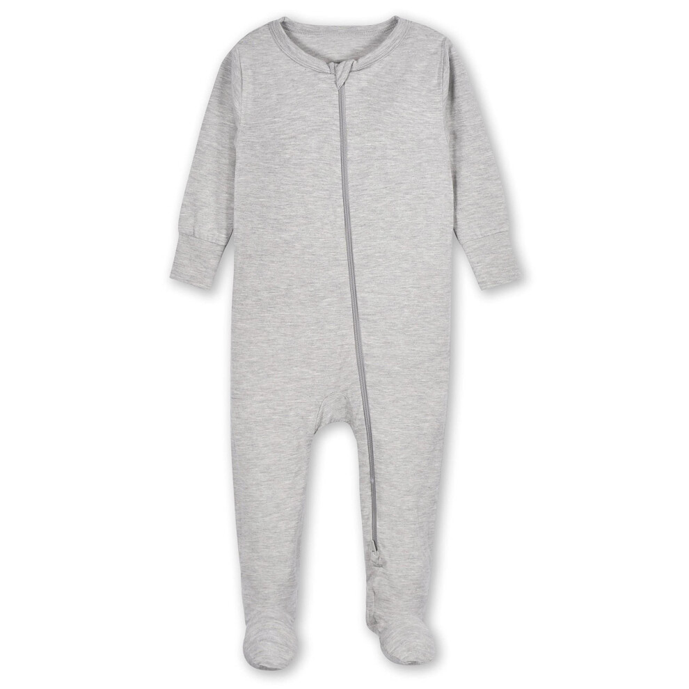 gerber Unisex Baby Toddler Buttery Soft Snug Fit Footed Pajamas with Viscose Made from Eucalyptus, grey Heather, 0-3 Months