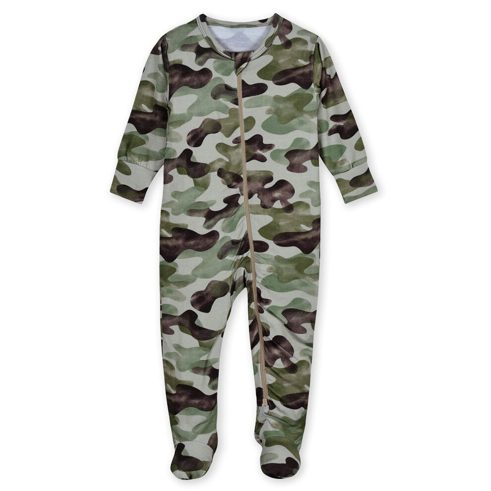 gerber Unisex Baby Toddler Buttery Soft Snug Fit Footed Pajamas with Viscose Made from Eucalyptus, camo, 12 Months