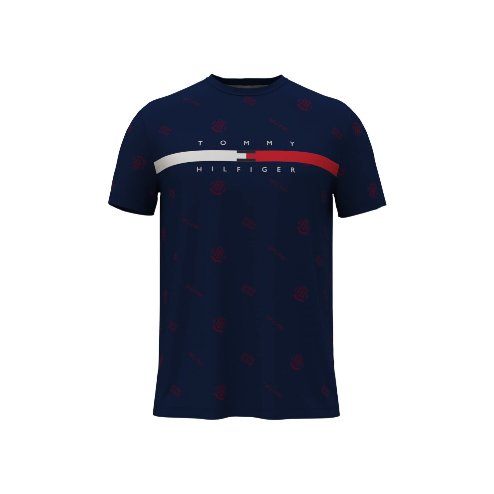 Tommy Hilfiger Mens Short Sleeve Signature Stripe graphic T-Shirt, Midnight Blue, XL