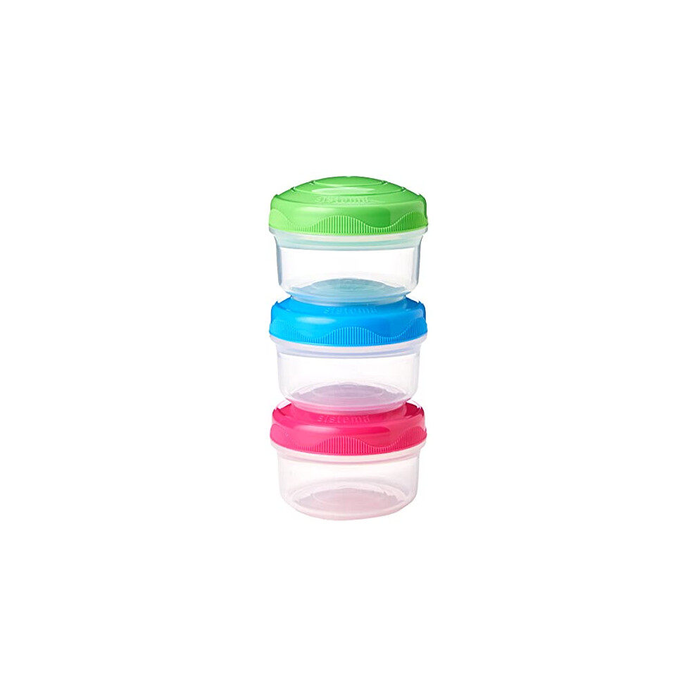 Sistema To Go Collection Mini Bites Small Food Storage Containers, 4.39 oz./130 mL, Pink/Green/Blue, 3 Count