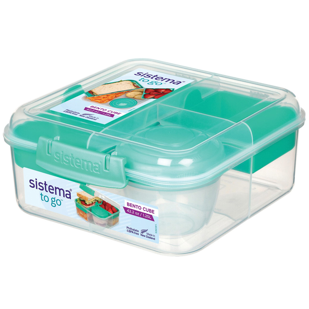 Sistema Bento Box To Go Lunch Box With Yoghurtfruit Pot 125 L Square Bpa-Free Minty Teal