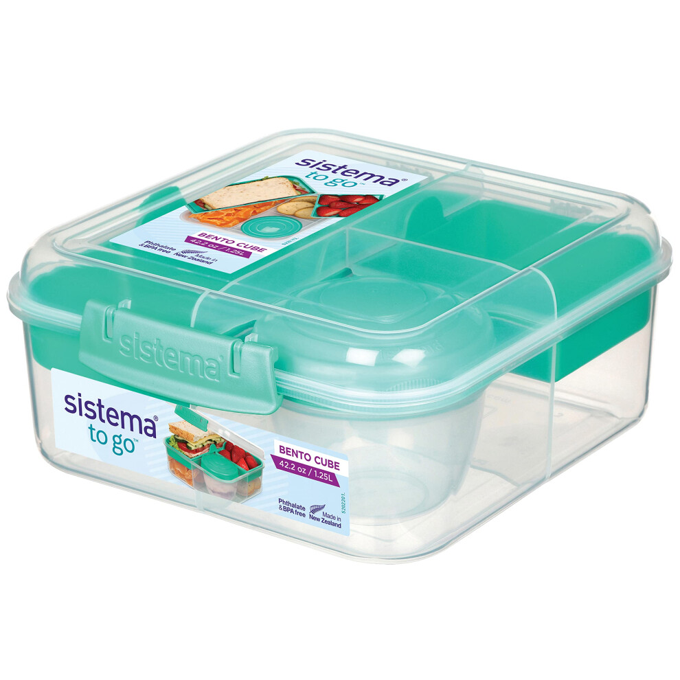 Sistema Bento Box To go Lunch Box With YoghurtFruit Pot 125 L Square Bpa-Free Minty Teal