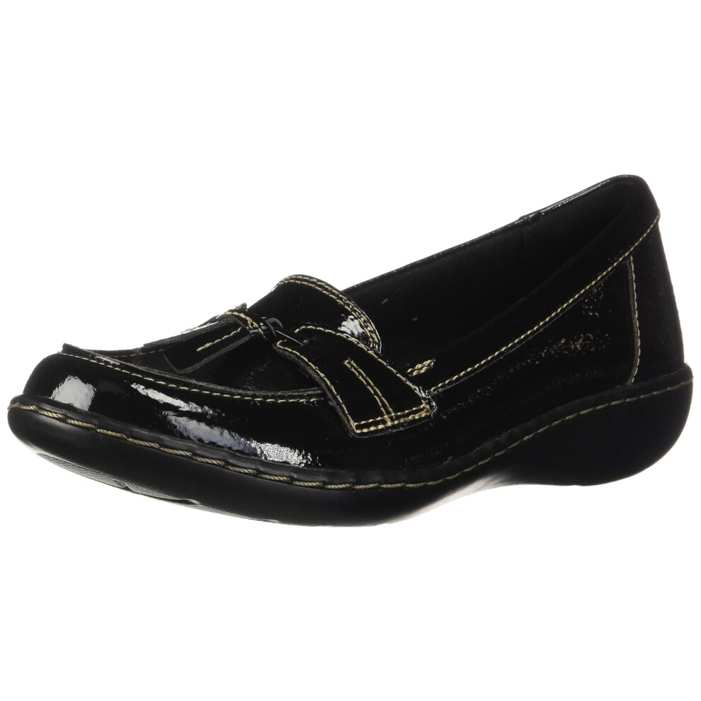 clarks Womens Ashland Bubble Loafer, Black crinkle patent synthetic, 70 N US