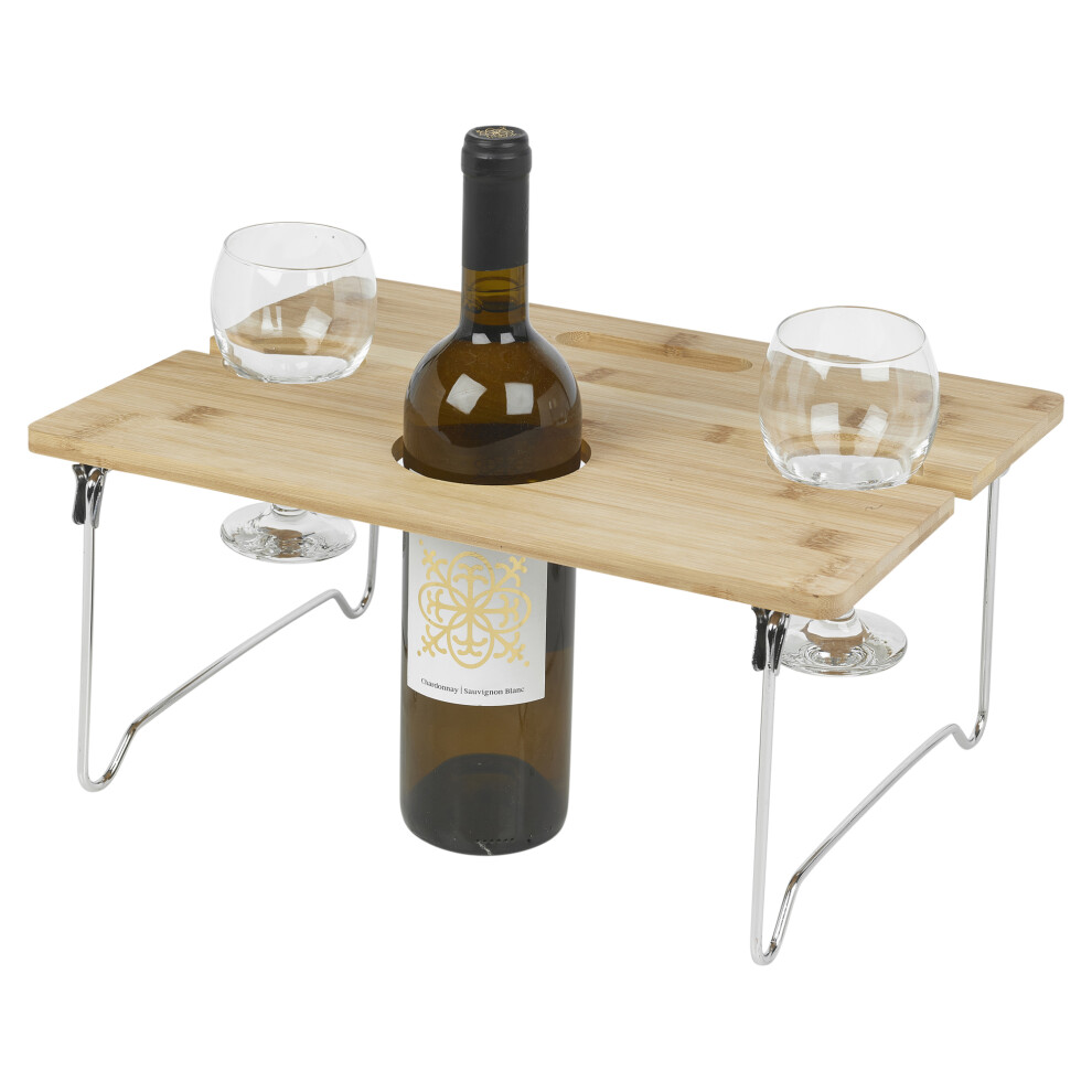 Portable Foldable Bamboo Wine Picnic Table Beach Glasses Bottle Holder