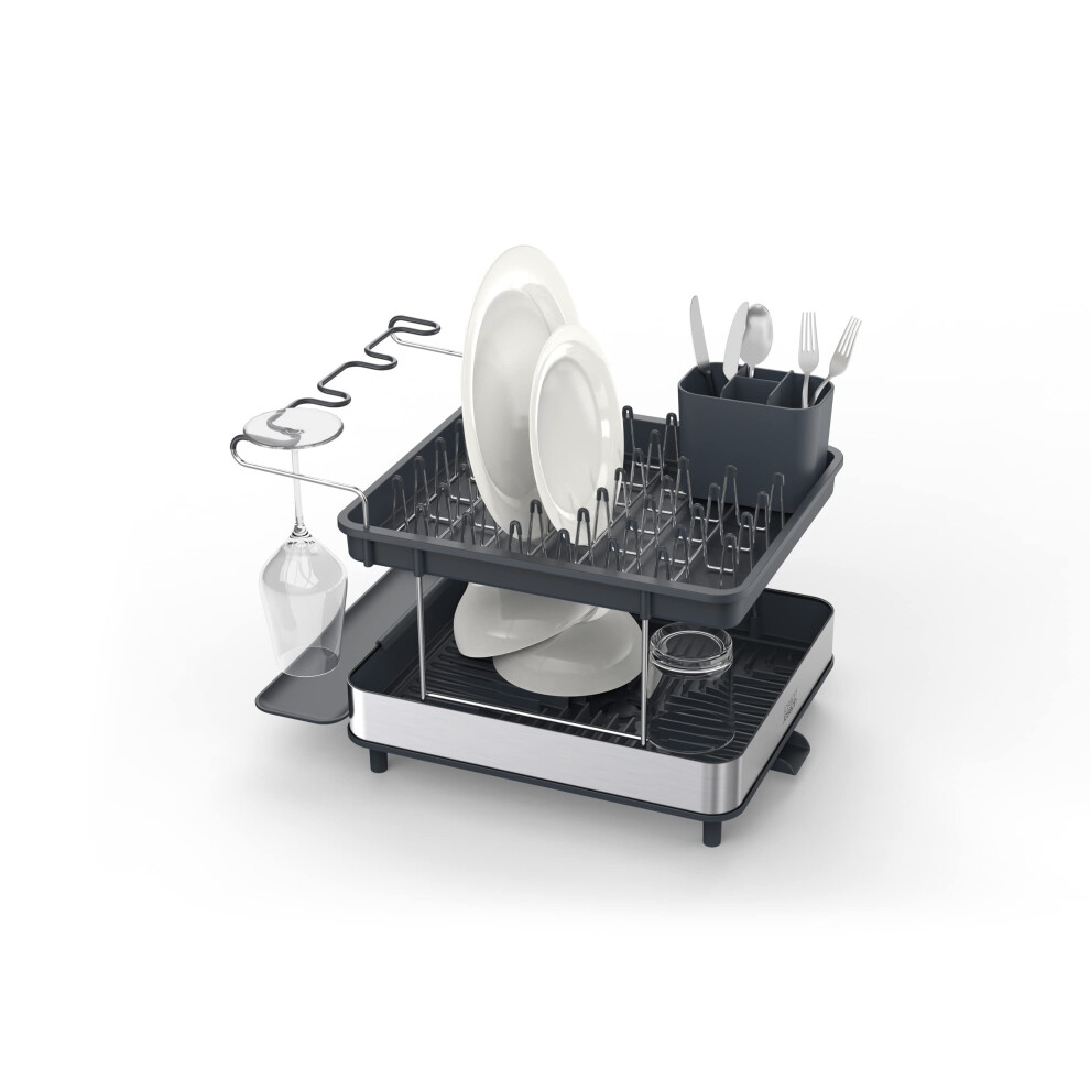 Joseph Joseph Dish Drying Rack with Wine glass Holder - Space-Saving 2-Tier Design with Fast Draining System