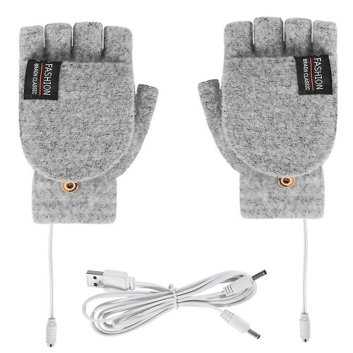 (Light Grey) Electric Heating Gloves Thermal Usb Charging Hand Warmer Heated Mittens 1