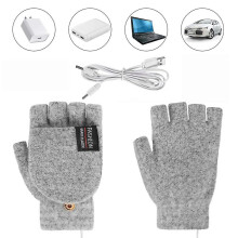 (Light Grey) Electric Heating Gloves Thermal Usb Charging Hand Warmer Heated Mittens