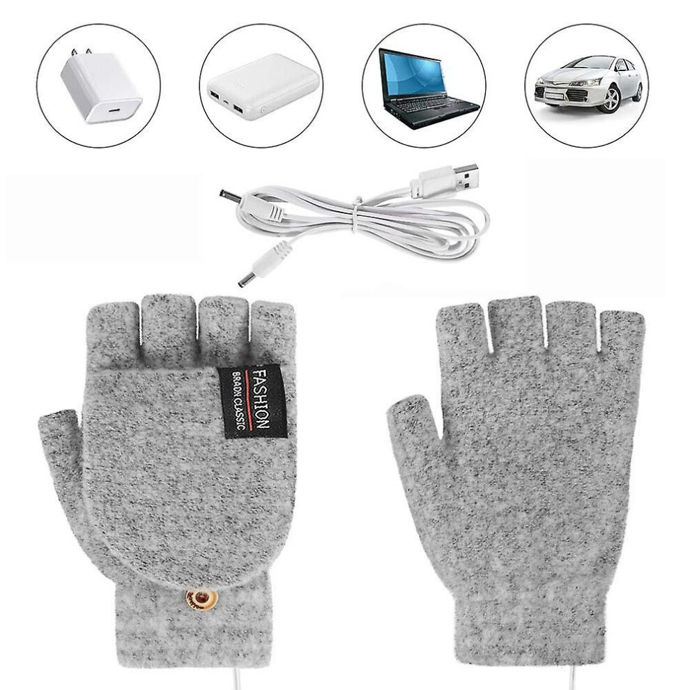 (Light ) Electric Heating Gloves Thermal Usb Charging Hand Warmer Heated Mittens Grey