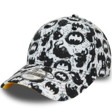 (Youth (6-12 Yrs), Black/White) New Era Kids Batman All Over Print 9FORTY Adjustable Baseball Cap - Black/White