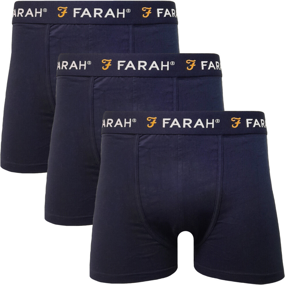 (M, Navy) Farah Mens Aveleer 3 Pack Elasticated Underwear Boxers Boxer Shorts Pants - Navy